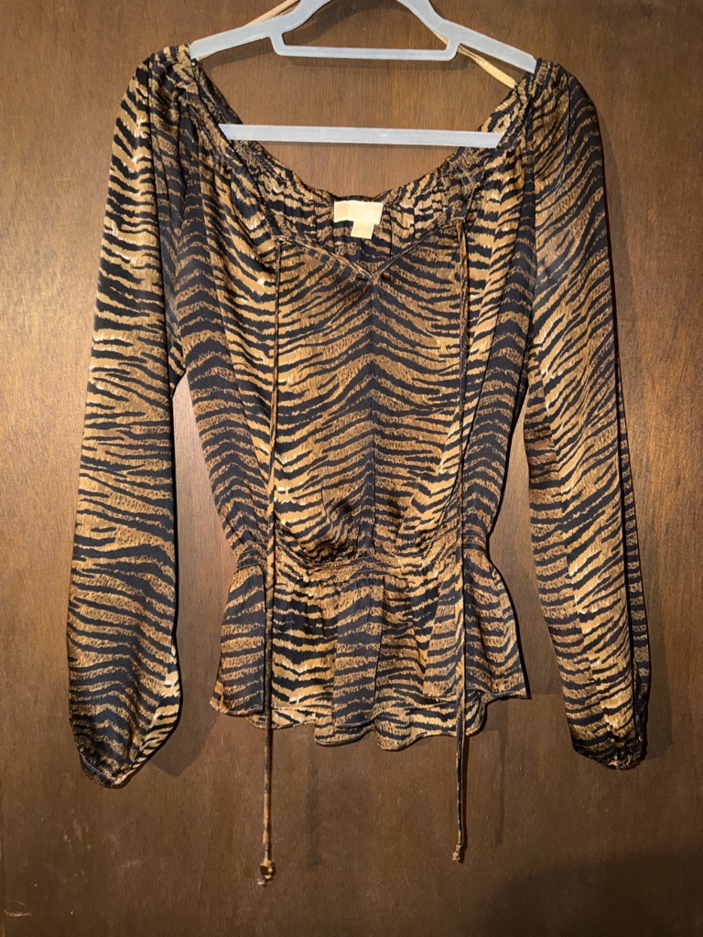 Michael Kors Black & Brown Tiger-Print Peplum Blouse
